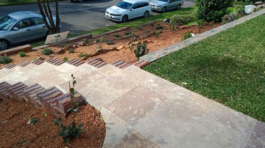 travertine paving and turfing