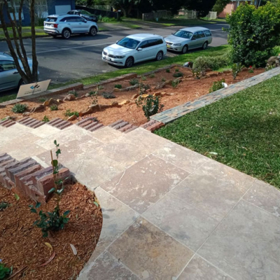 travertine paving and turfing